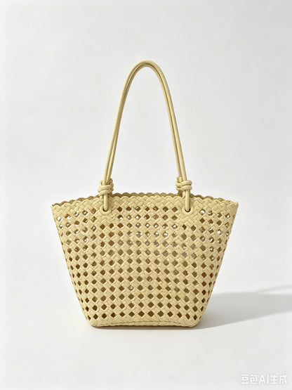 Cutout Handle Basket Tote Bag