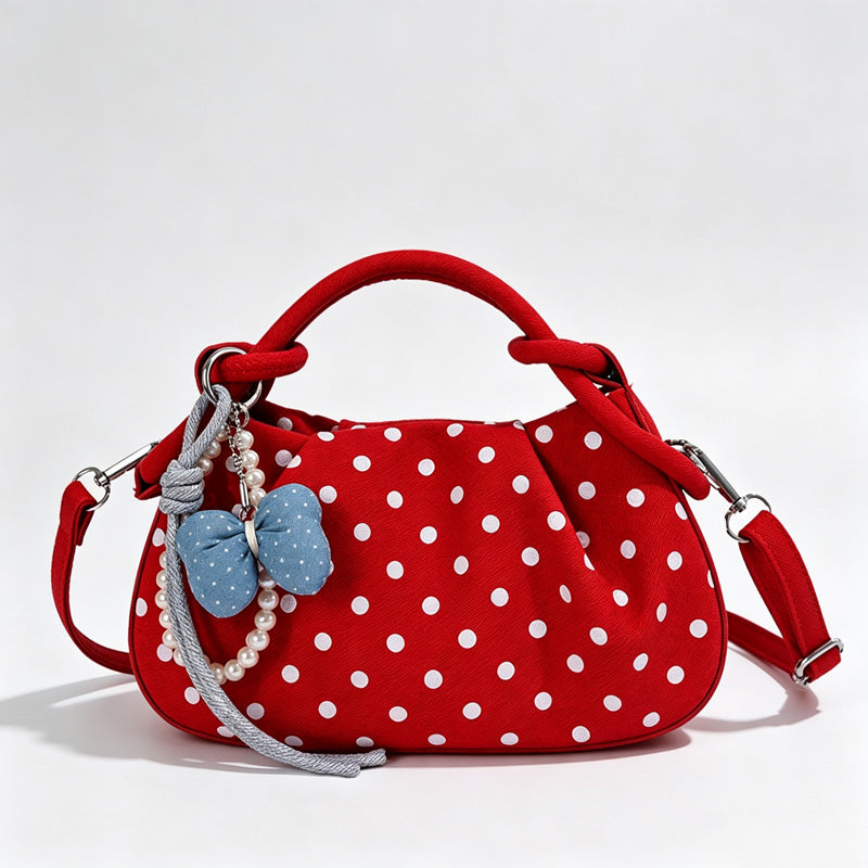 Polka Dot Handbag Crossbody Bag with Charm