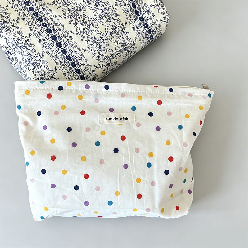 Plaid & Polka Dot Floral Cotton Makeup Pouch