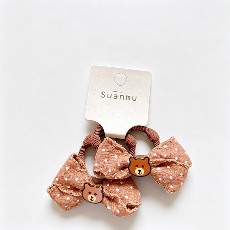 Brown Bow Pom Pom Hair Clips