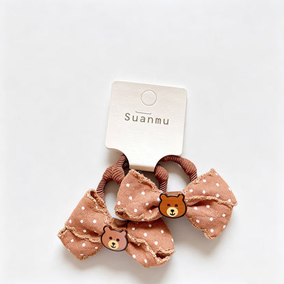 Brown Bow Pom Pom Hair Clips