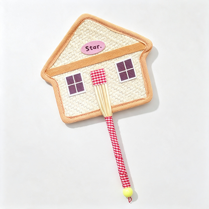 House Shape Woven Straw Hand Fan