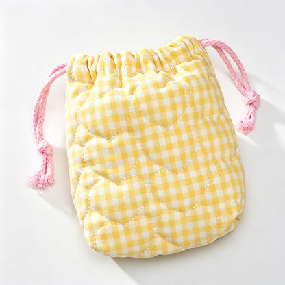 Quilted Gingham Drawstring Storage Pouch