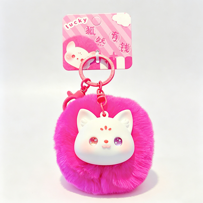 Resin Animal Head Pom‑pom Keychain