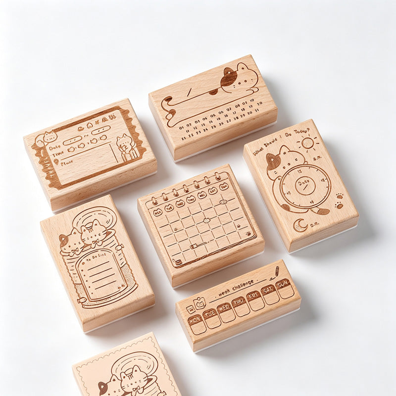 Wooden Cat Planner Rubber Stamp