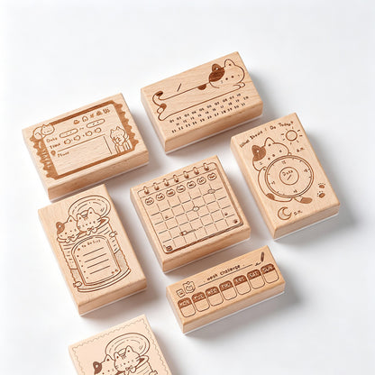 Wooden Cat Planner Rubber Stamp