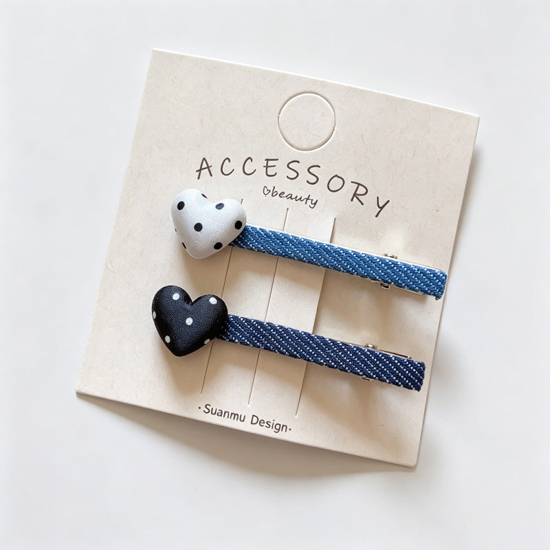 Denim Heart Shape Hair Clips