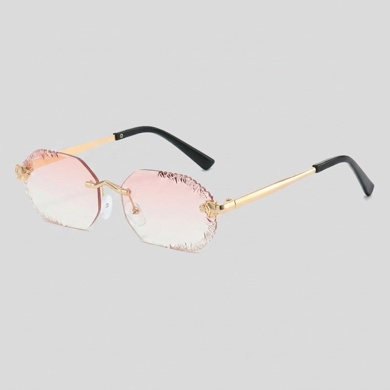 Rimless Jagged Edge Gradient Lens Metal Sunglasses