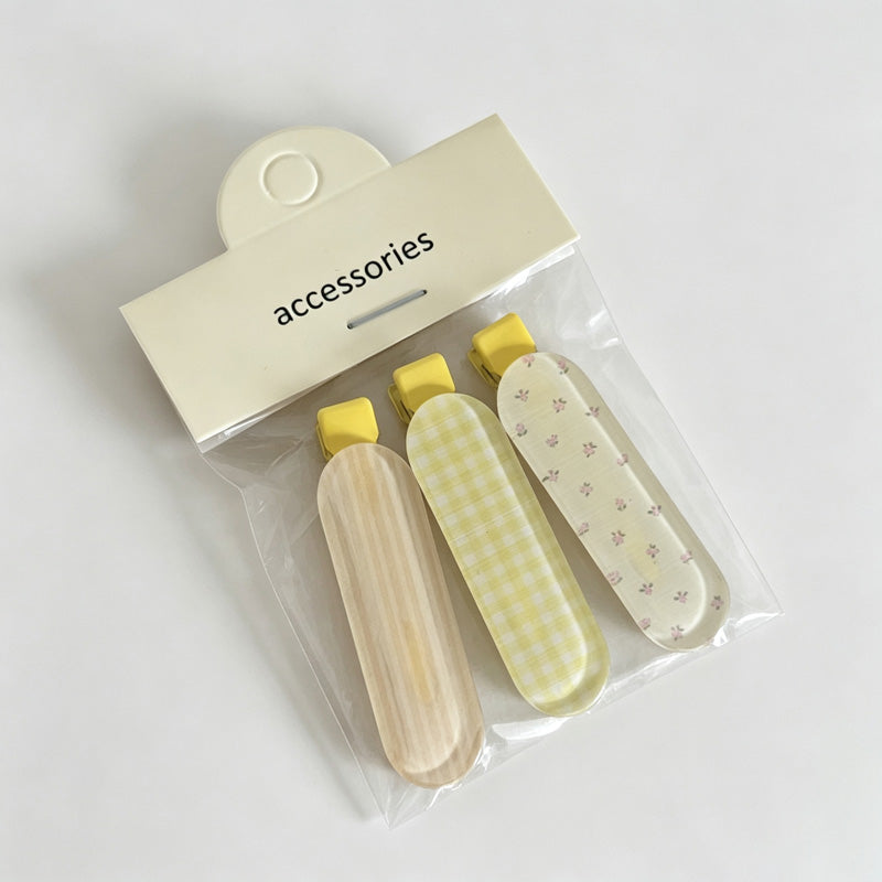 Printed Flat Hair Clips 3 Pieces Set