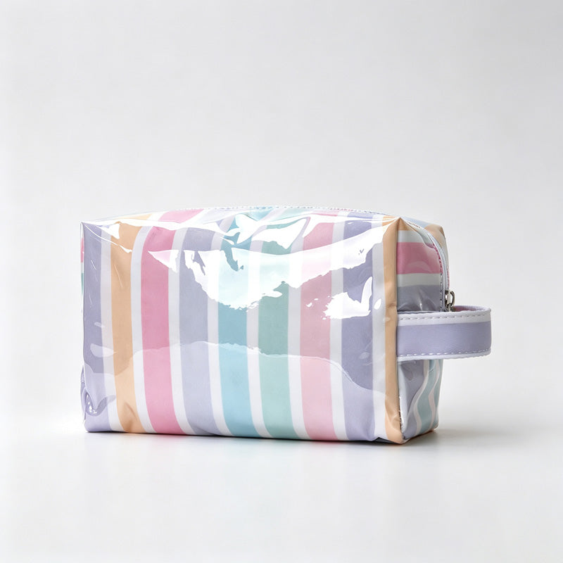 Striped Print PVC Zipper Pouch