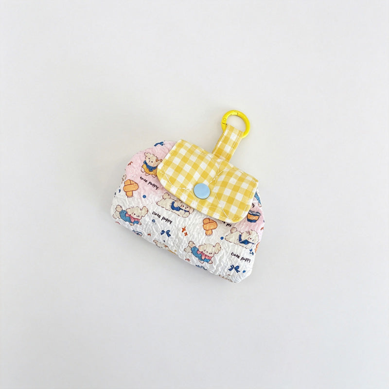 Grid Print Quilted Makeup Pouch