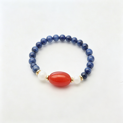 Red Agate Elastic Beaded Ring