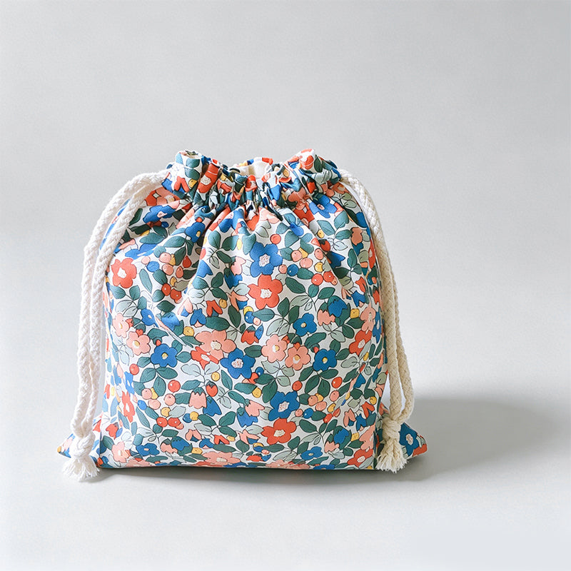 Floral Drawstring Cotton Pouch