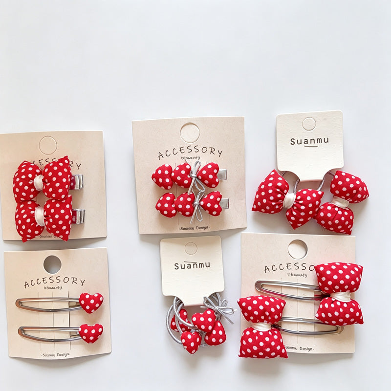 Red Polka Dot Heart Hair Clips