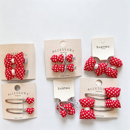 Red Polka Dot Heart Hair Clips