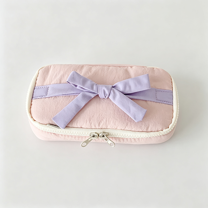 Bow‑Decorated Fabric Pencil Pouch
