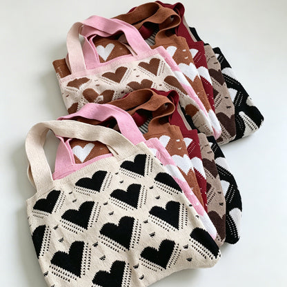 Heart Pattern Knit Tote Bag