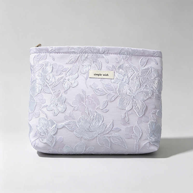 Embossed Floral Canvas Cosmetic Pouch
