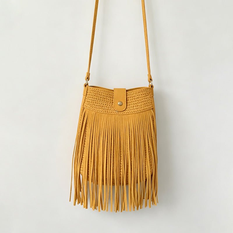 Fringe Drawstring Bucket Bag