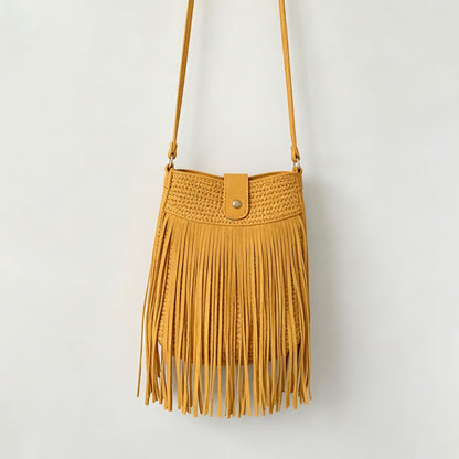 Fringe Drawstring Bucket Bag