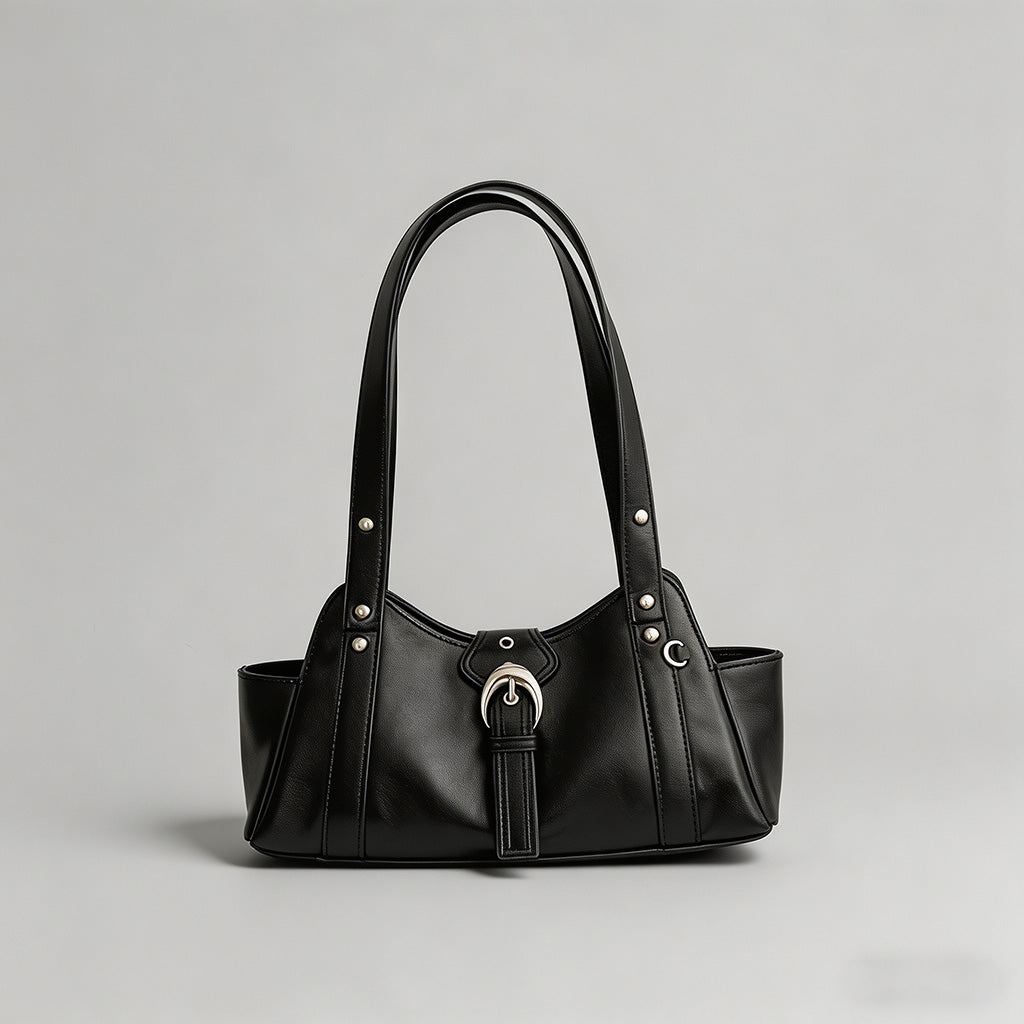 Vintage Waxed Leather Baguette Underarm Hobo Bag