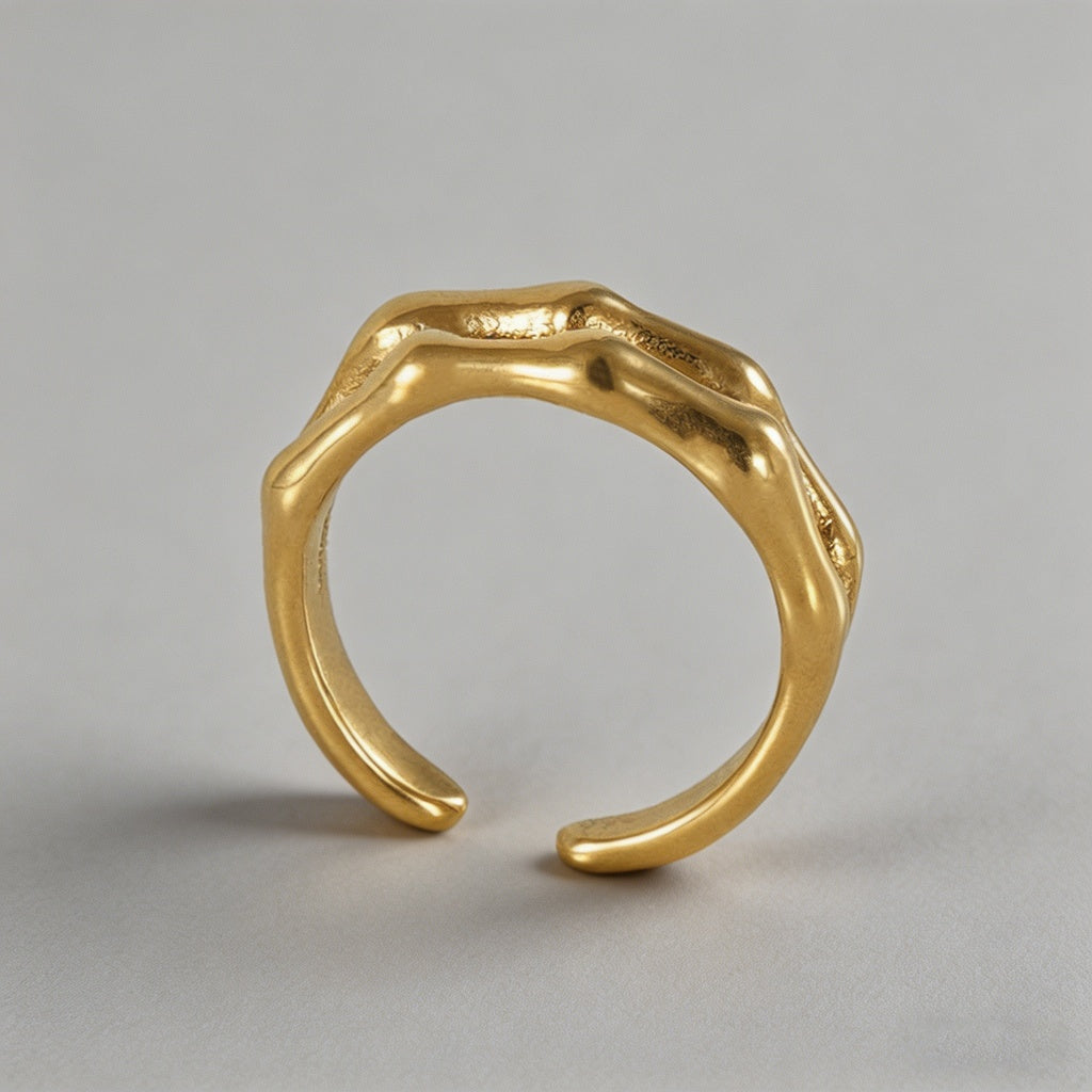 Bamboo Joint 18K Gold Plated Double Layer Ring