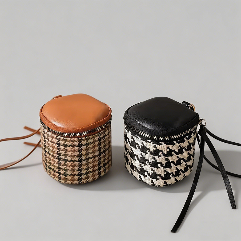 Chic Plaid Mini Cylinder Pouch