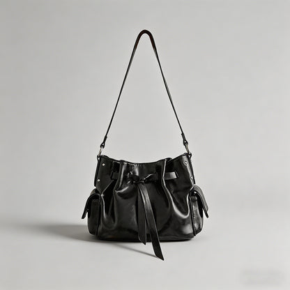 Waxed Faux Leather Ruched Draw - Shopdayla Wholesale - #0002