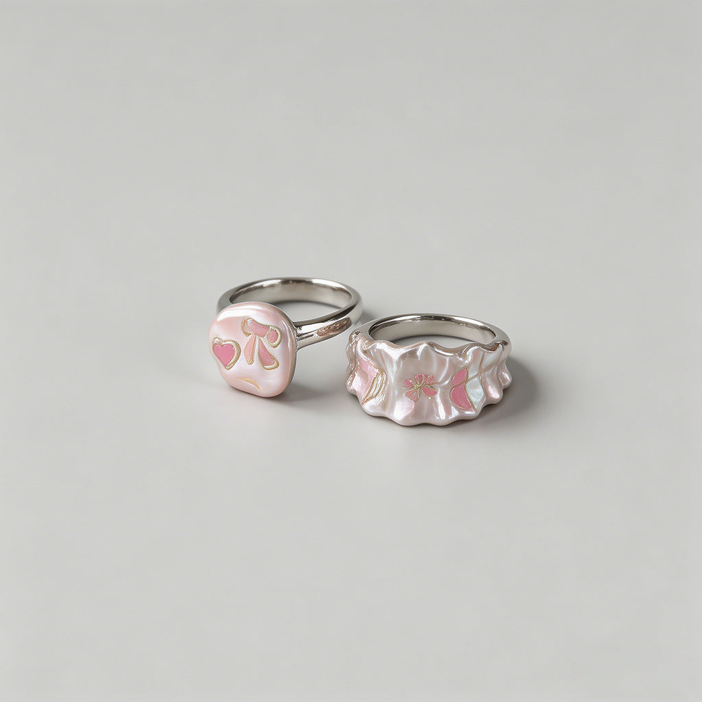 Pink Enamel Mother-of-Pearl He - Shopdayla Wholesale - #3010