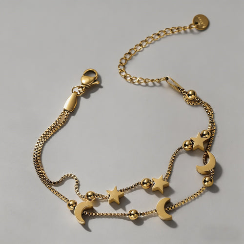 18K Gold Plated Star Moon Doub - Shopdayla Wholesale - #4322