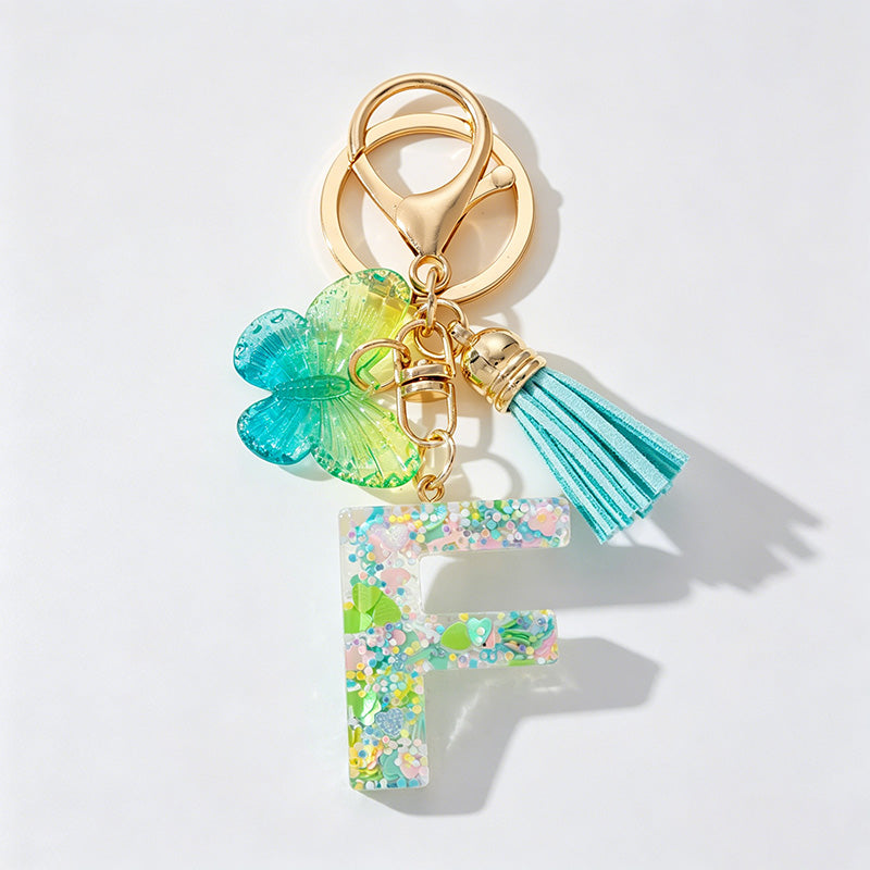 26 Letters Resin Butterfly Charm Keychains