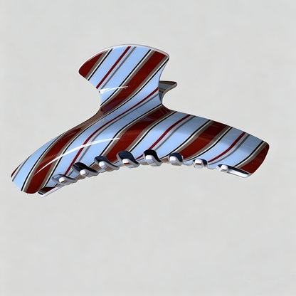 Blue Brown Striped Claw Clip