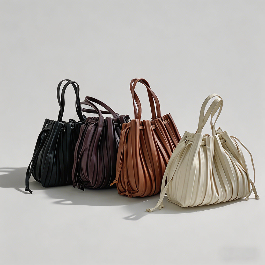 Vintage Pleated Drawstring Buc - Shopdayla Wholesale - #3058