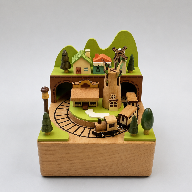Rotating Bear Wooden Mechanical Music Box