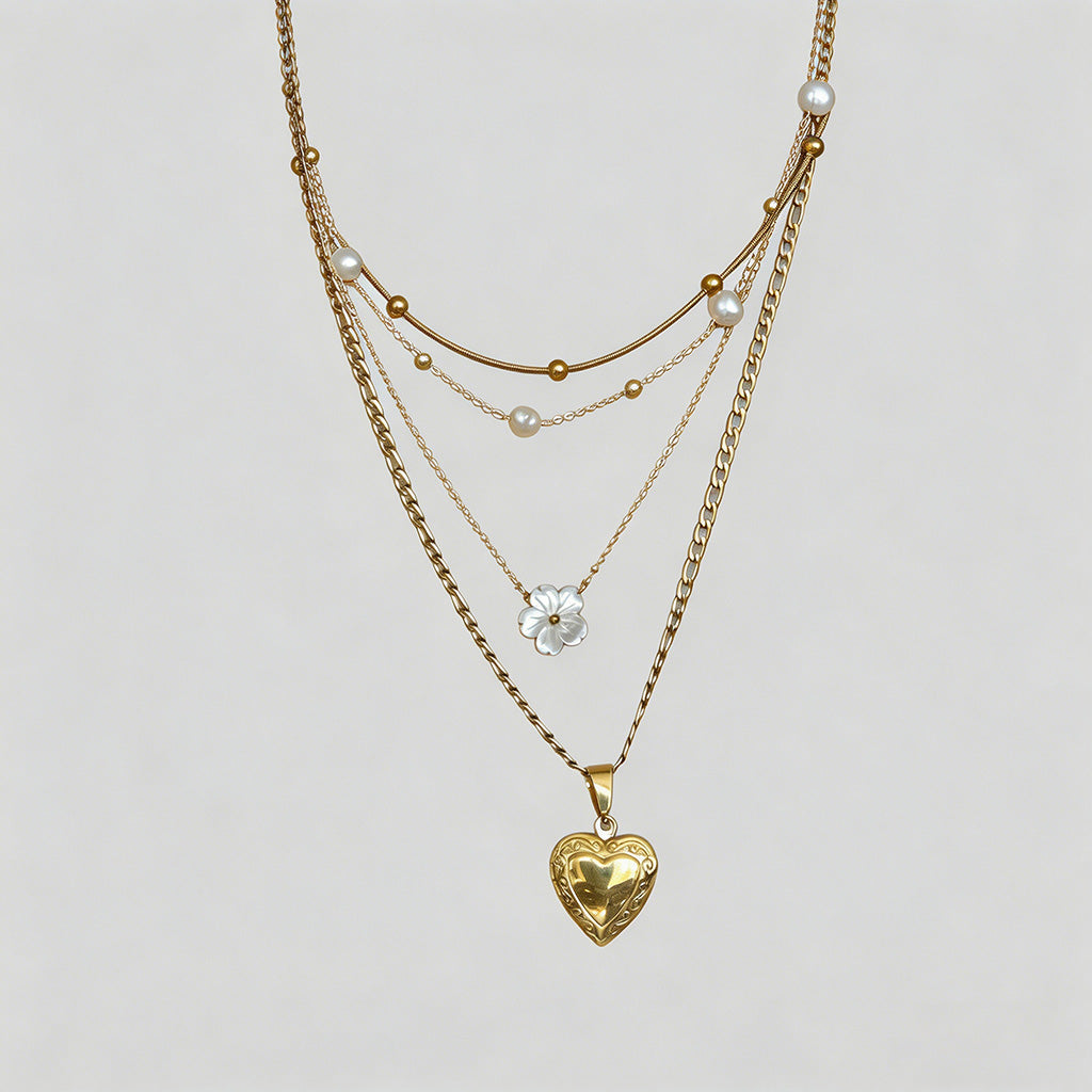Heart & Flower Pendant Necklac - Shopdayla Wholesale - #3442