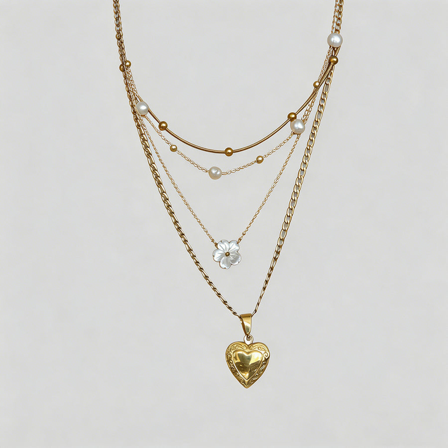 Heart & Flower Pendant Necklac - Shopdayla Wholesale - #3442