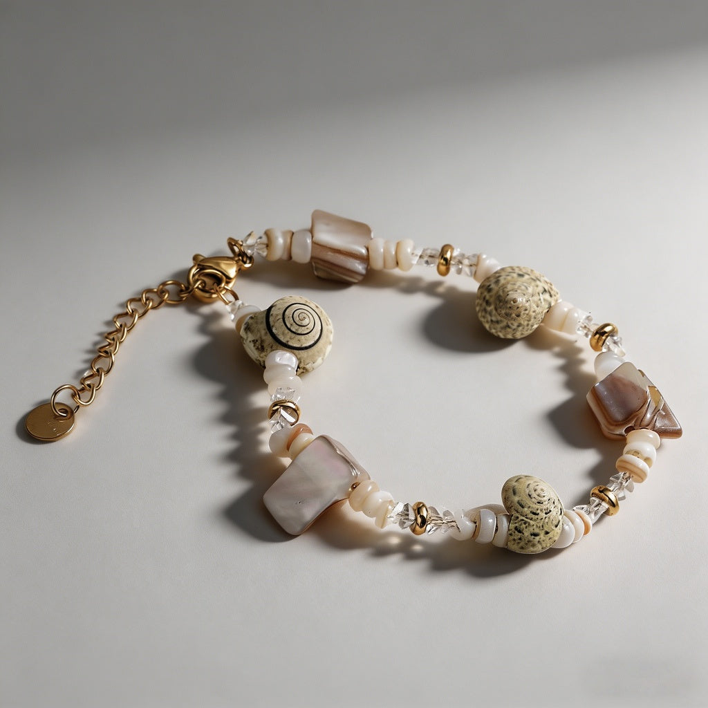 Beach Shell Stainless Steel Beaded Bracelet