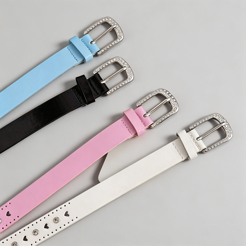 Rhinestone Heart PU Belt - Shopdayla Wholesale - #3938