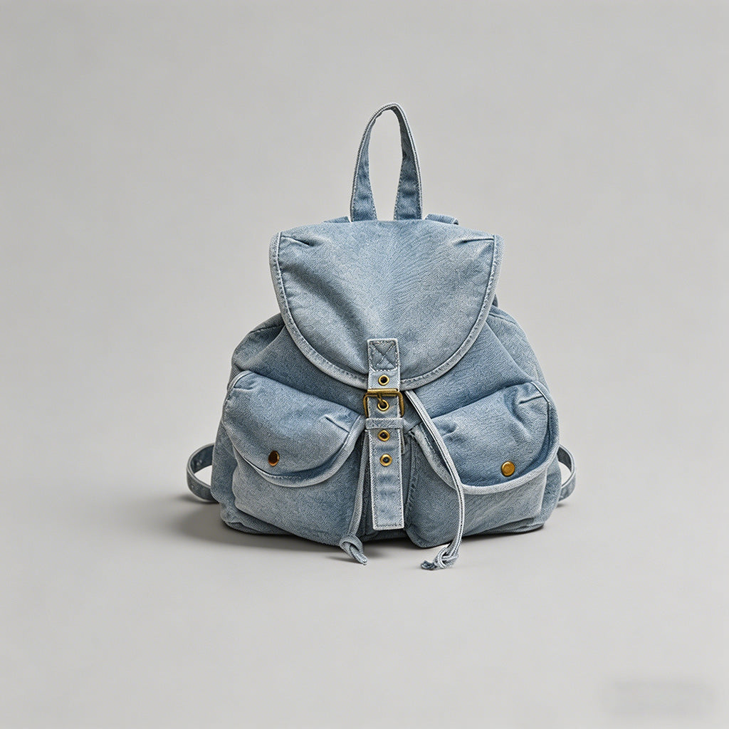 Washed Denim Drawstring Backpa - Shopdayla Wholesale - #4306