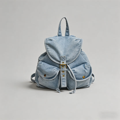 Washed Denim Drawstring Backpa - Shopdayla Wholesale - #4306