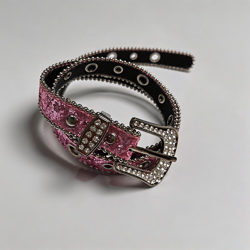 Rhinestone Glitter PU Belt - Shopdayla Wholesale - #2578
