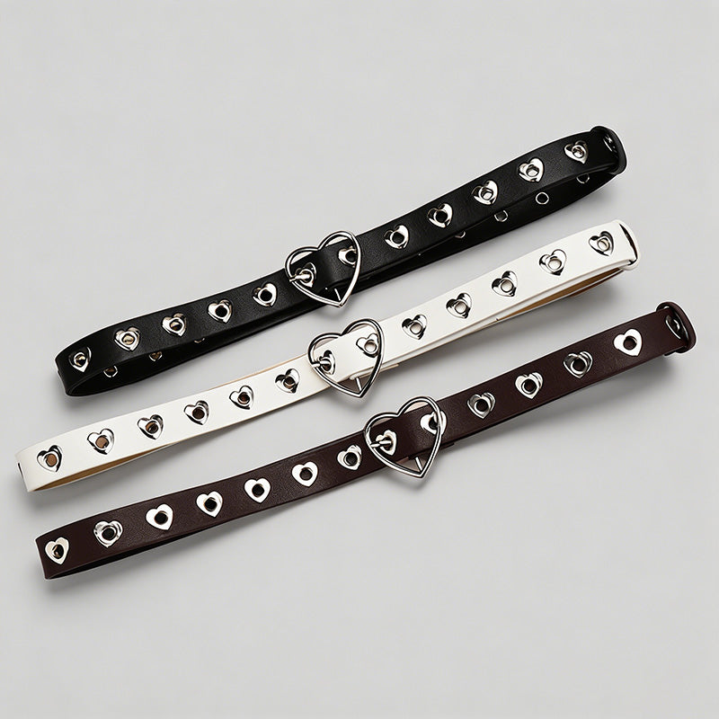 Heart-Shaped Eyelet PU Belt - Shopdayla Wholesale - #8594