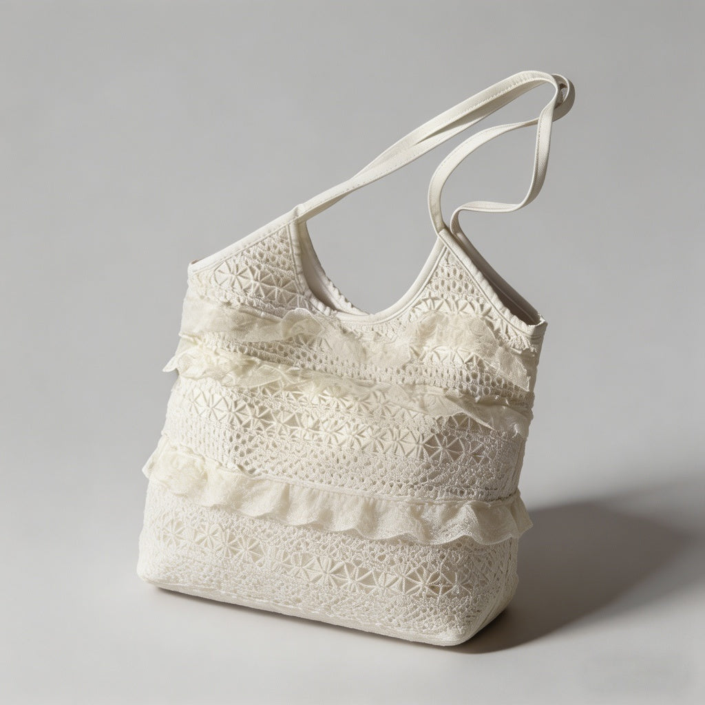 Ruffled Lace Tote Bag - Shopdayla Wholesale - #7730