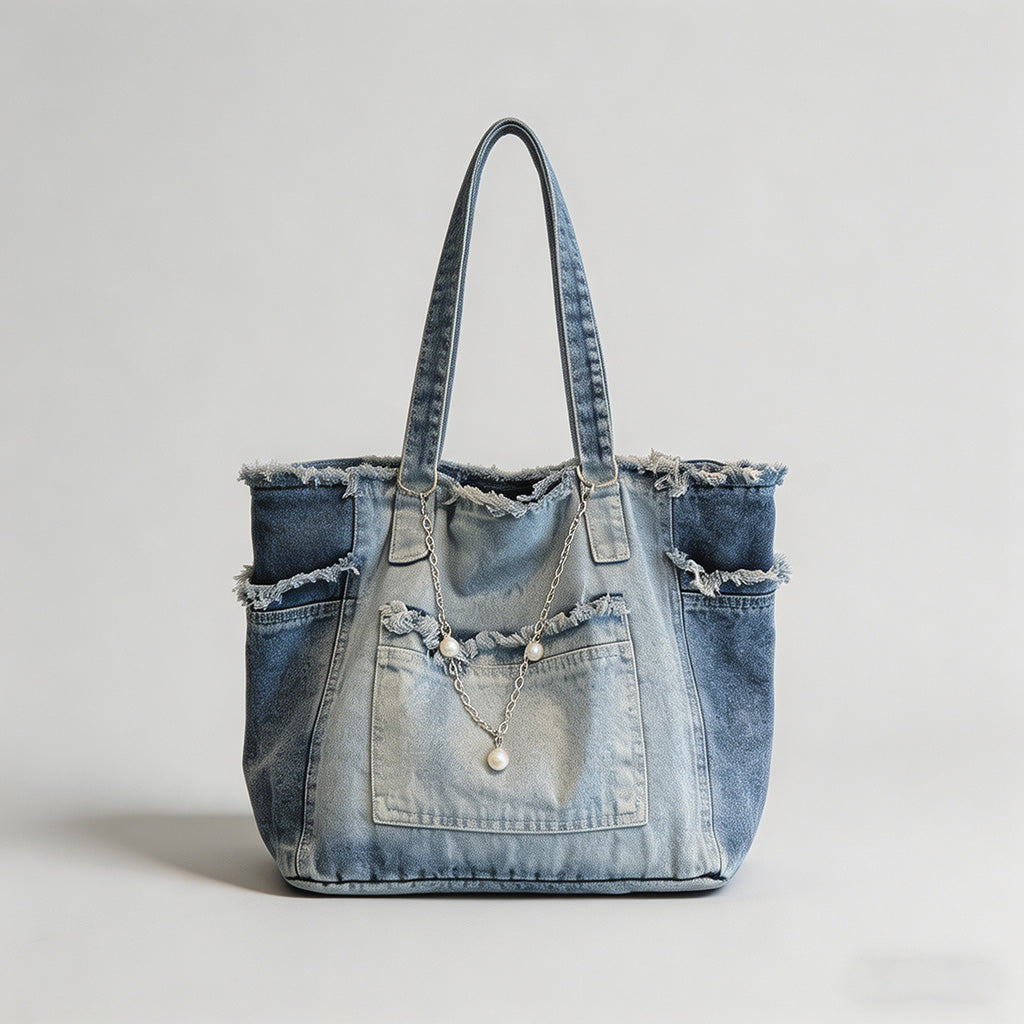 Frayed Edge Denim Tote Bag - Shopdayla Wholesale - #2130