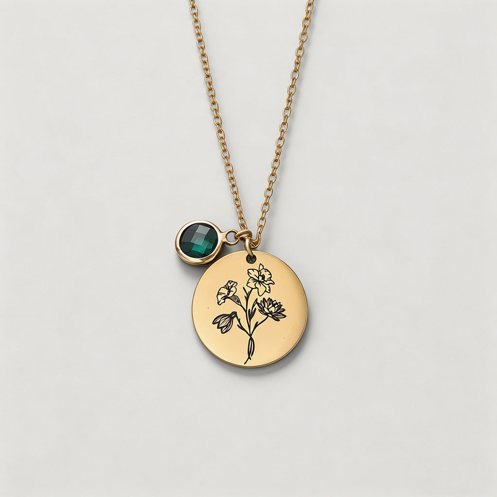 Birth Month Flower & Birthstone Necklace