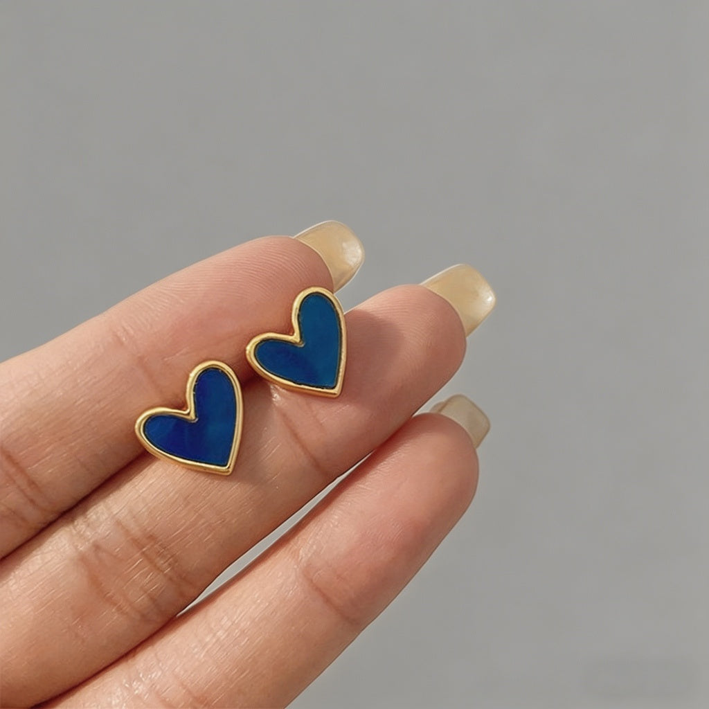Blue Heart 925 Silver Post Ear - Shopdayla Wholesale - #8514