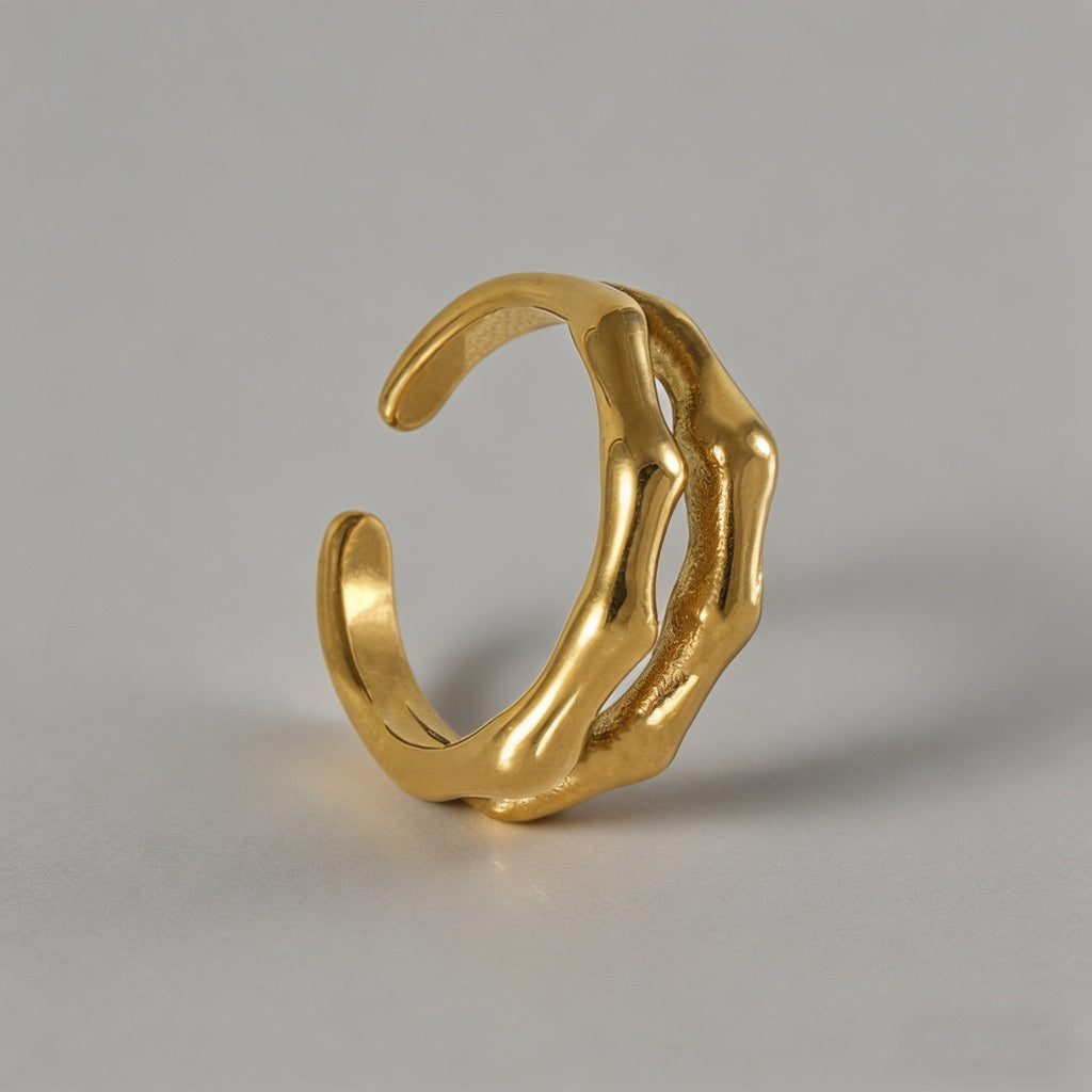 Bamboo Joint 18K Gold Plated Double Layer Ring