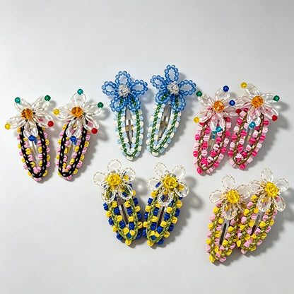 Flower Beaded BB Hair Clips Set
