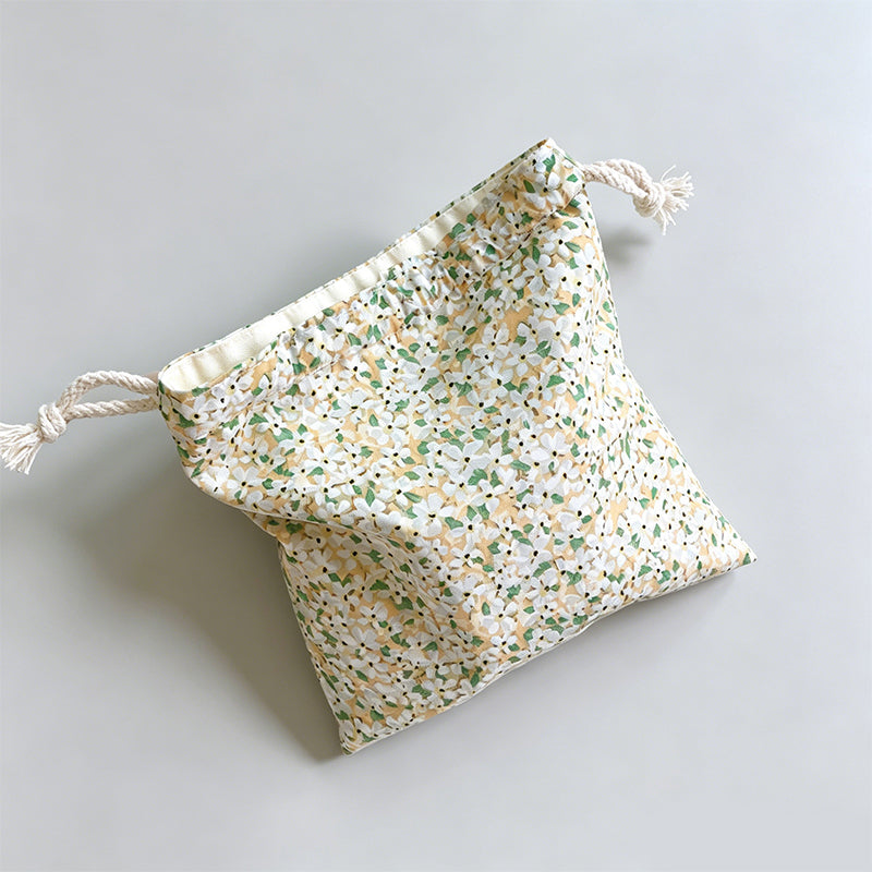 Floral Drawstring Cotton Pouch