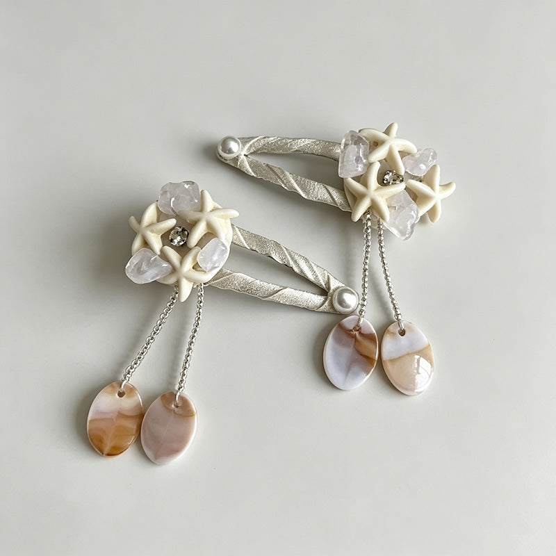 Star Pearl Bow Tassel Hair Clips Set